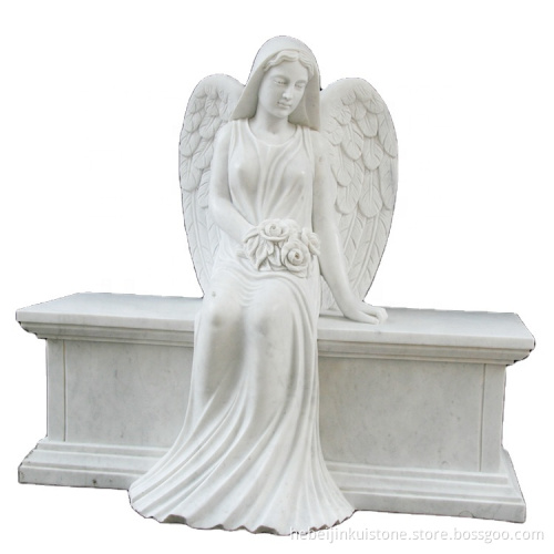 JK White Marble Small Child Headstone - Baby Angel Tombstone
